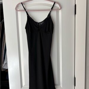 Elegant Black Lace Trim Slip Dress